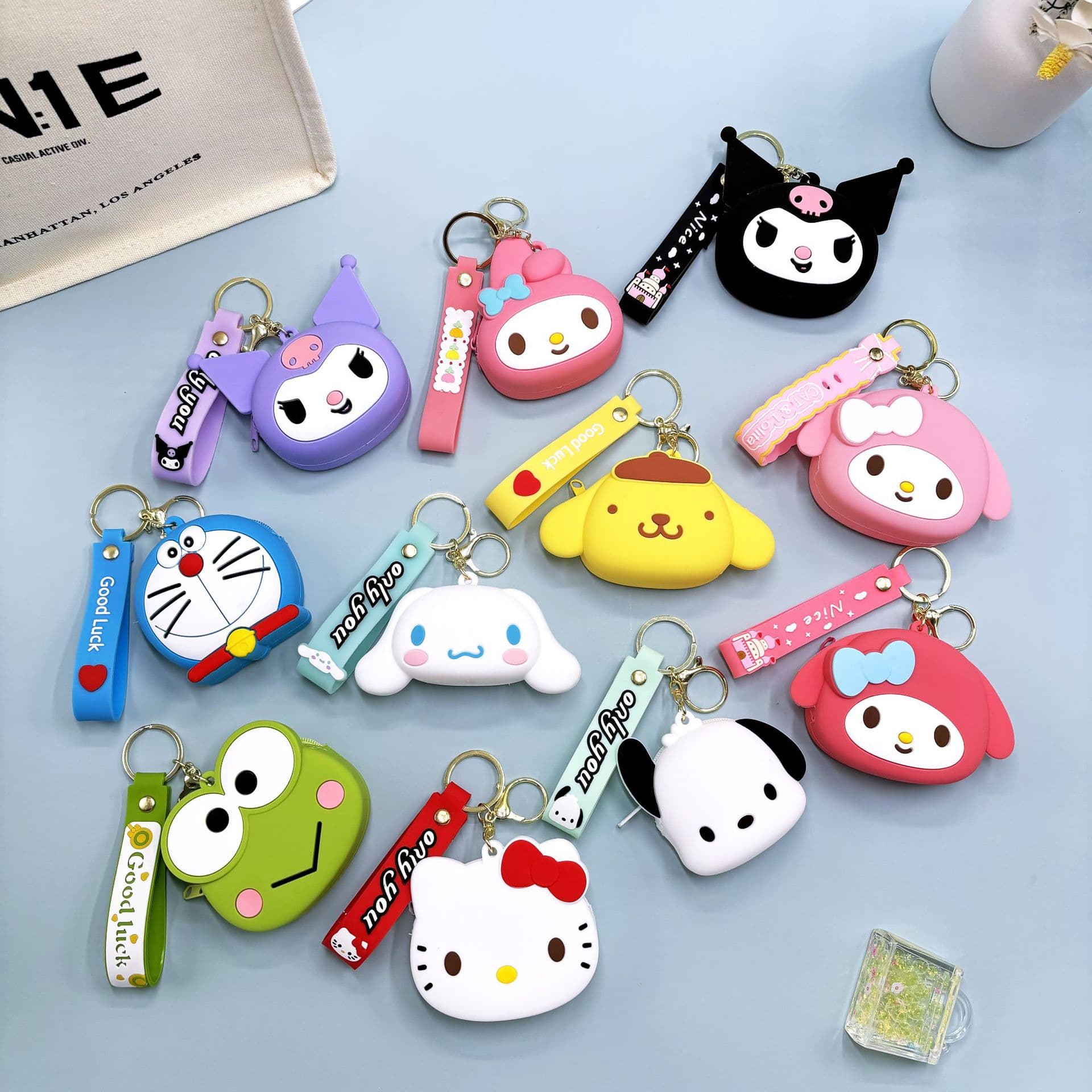 New Sanrio Coin Purse Keychain Pendant Kids Cartoon Backpack Charm Men's Wallet Earphone Pouch