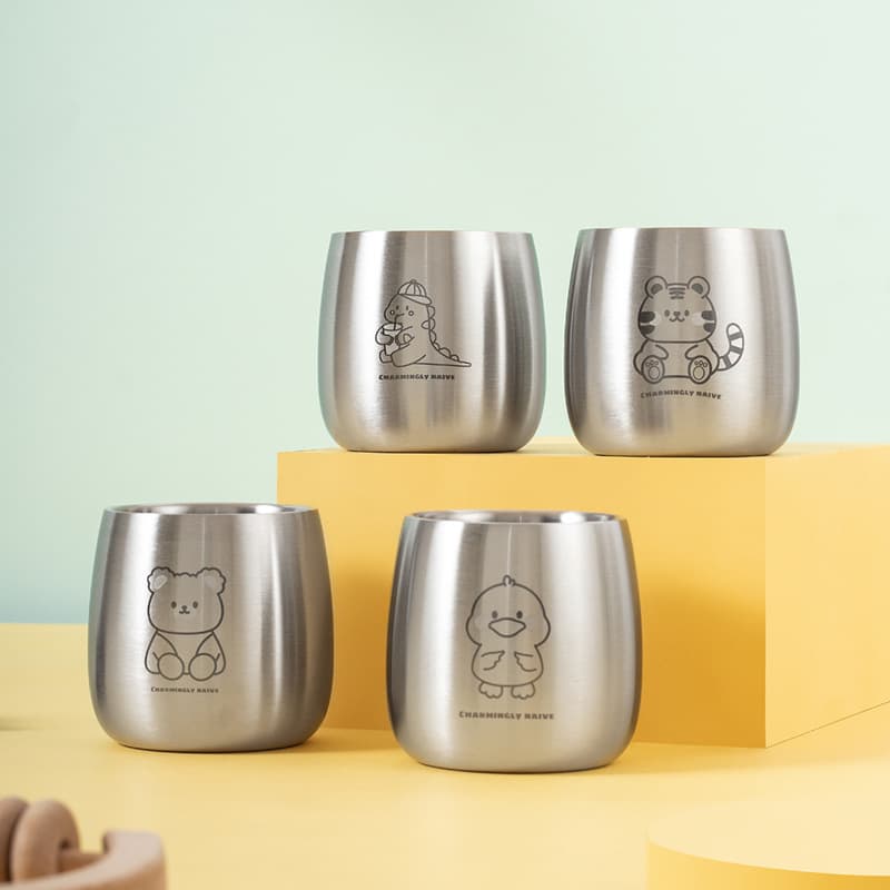 304 Stainless Steel Small Cups, Cute Double-Layer Anti-Scalding Cups for Children and Babies, Wholesale