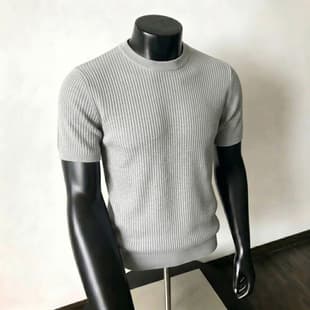Old Money Style Ice Silk Knitted Short Sleeve Men's T-Shirt Summer Breathable Comfortable Solid Color Vertical Stripe Casual Half Sleeve