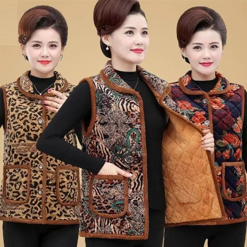 Middle-aged and elderly women's vest, mother's autumn and winter fleece-lined thick waistcoat vest, old lady's cotton-padded jacket, grandma's waistcoat.