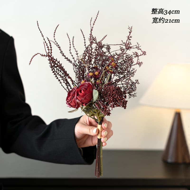 Original Design Autumn-Toned Premium Artificial Rose Bouquet, Faux Flower Decoration for Dining Table, Living Room Dry Flower Arrangement