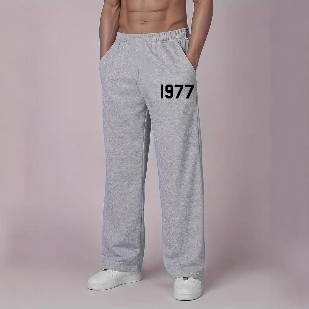 American Retro Casual Pants Streetwear Black and White Print Men's Sports Pants Straight Leg Fitness Activewear