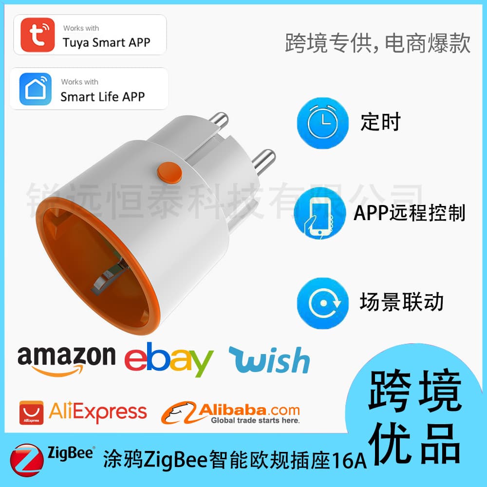Tuya ZigBee/WiFi Smart EU Socket 16A with Metering In Stock Cross-Border Hot Seller