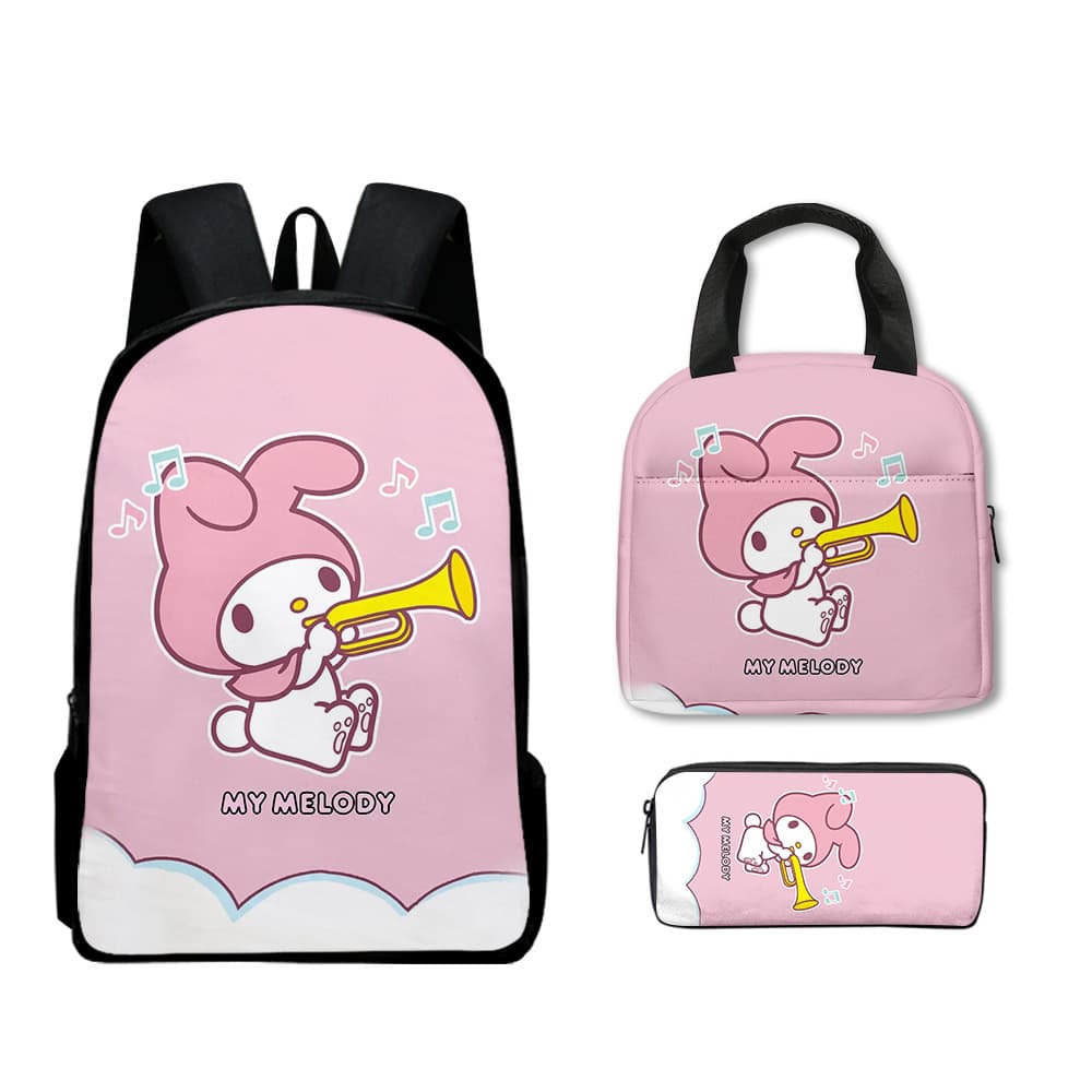 3D Cross-border New My Melody Backpack School Bag Kids Lunch Bag Pencil Case 3-Piece Set