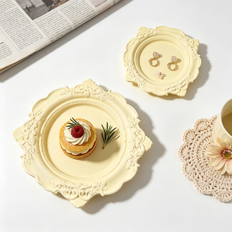 Cross-border New European Vintage Round Lace Storage Tray Jewelry Dish Plaster Silicone Mold Wholesale