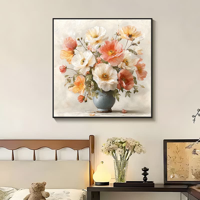 TikTok Hot Selling Oil Painting Hand-Painted Floral Living Room Dining Room Background Wall Decorative Painting Modern Entryway Dopamine Wall Art