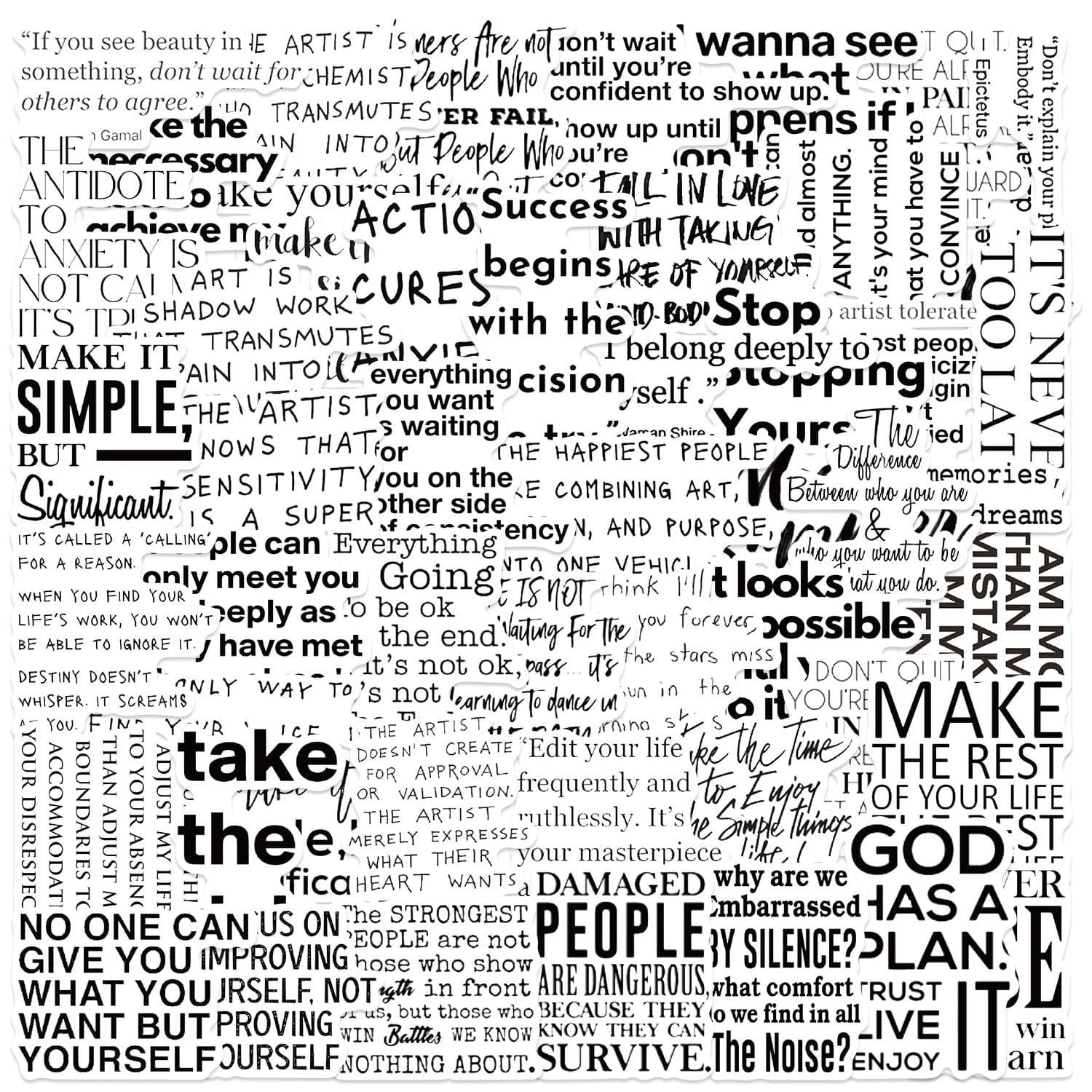 50 Cartoon Black and White Phrase Graffiti Stickers Decorative Guitar Notebook Luggage DIY Waterproof Cross-border Wholesale