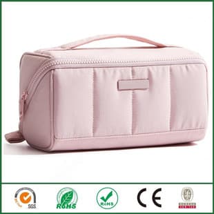 Travel Makeup Bag for Women, Soft Lightweight Open Flat Cosmetic Organizer with Multiple Functional Dividers