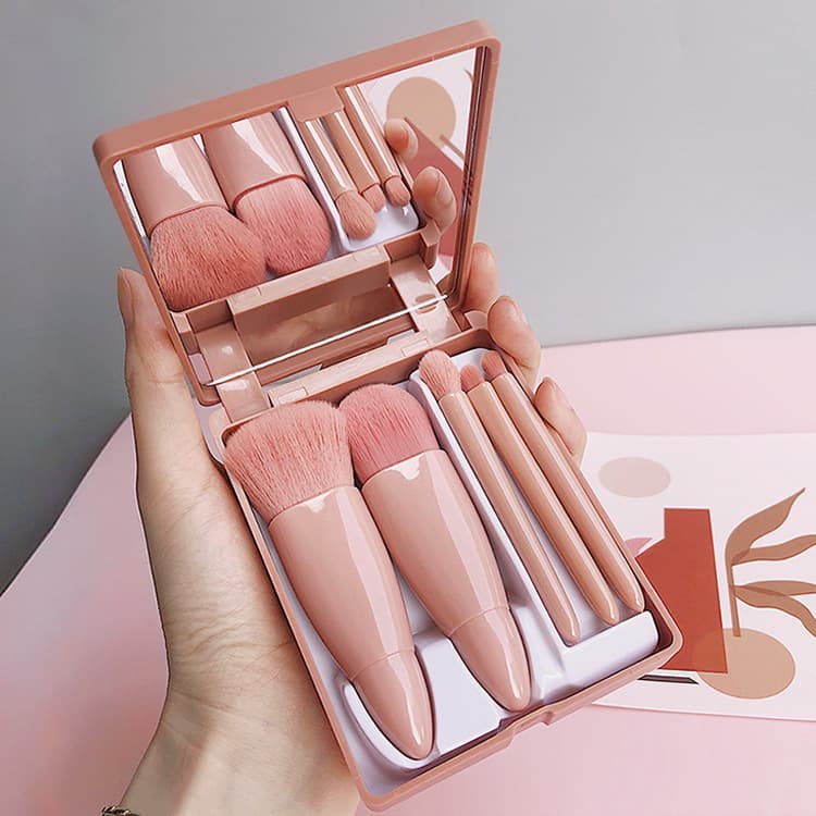 New travel 5-piece mirror box makeup brush set, portable multi-functional powder brush, blush brush, beauty tool