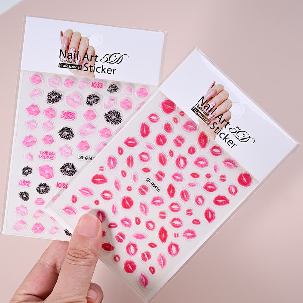 Cross-border New Valentine's Day Nail Art Stickers 5D Embossed Red Lips Lip Love Adhesive Valentine's Day Nail Stickers