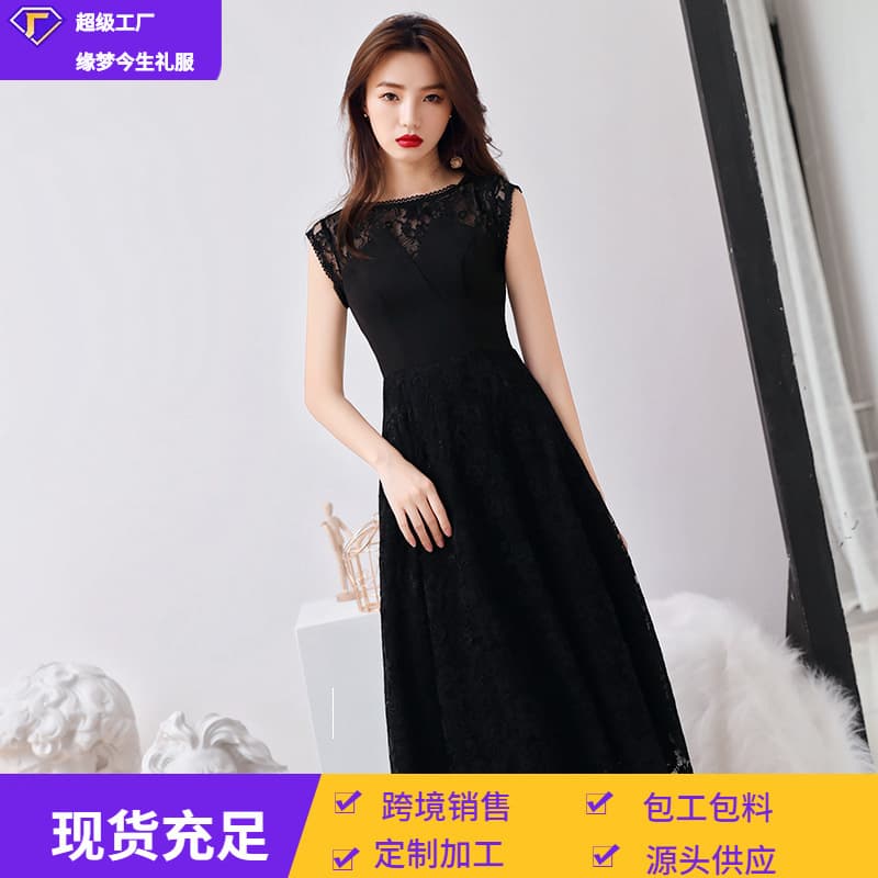 Evening dress skirt for women 2026 new banquet dignified and elegant black queen aura mid-length lady dress spring