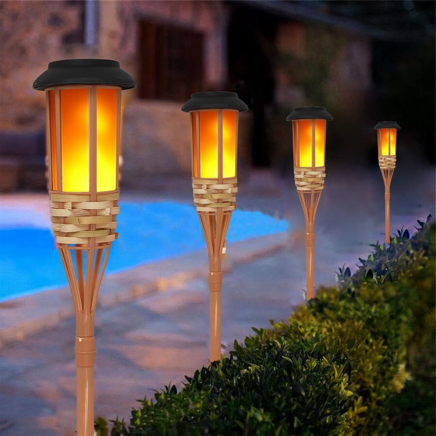 Bamboo Solar Flame Lamp Torch Lamp Simulated Grassland Solar Energy Decorative Lighting Garden