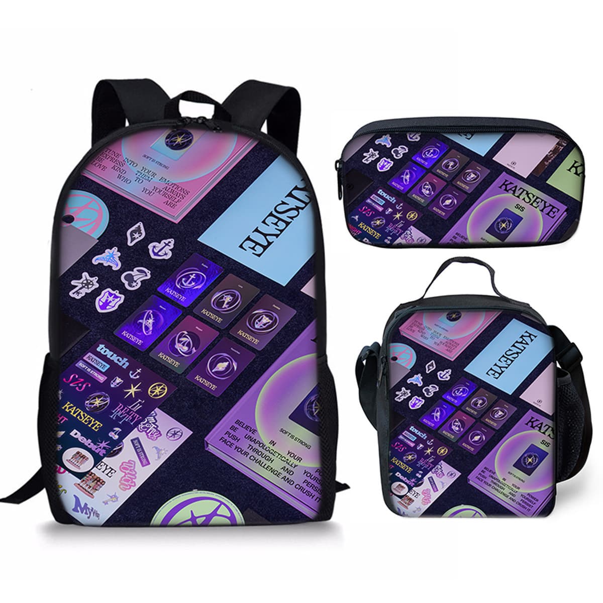 Katseye Backpack for Girls: Large Capacity School Bag for Primary and Secondary School Students, Three-Piece Set Including Shoulder Bag and Pencil Case, In Stock