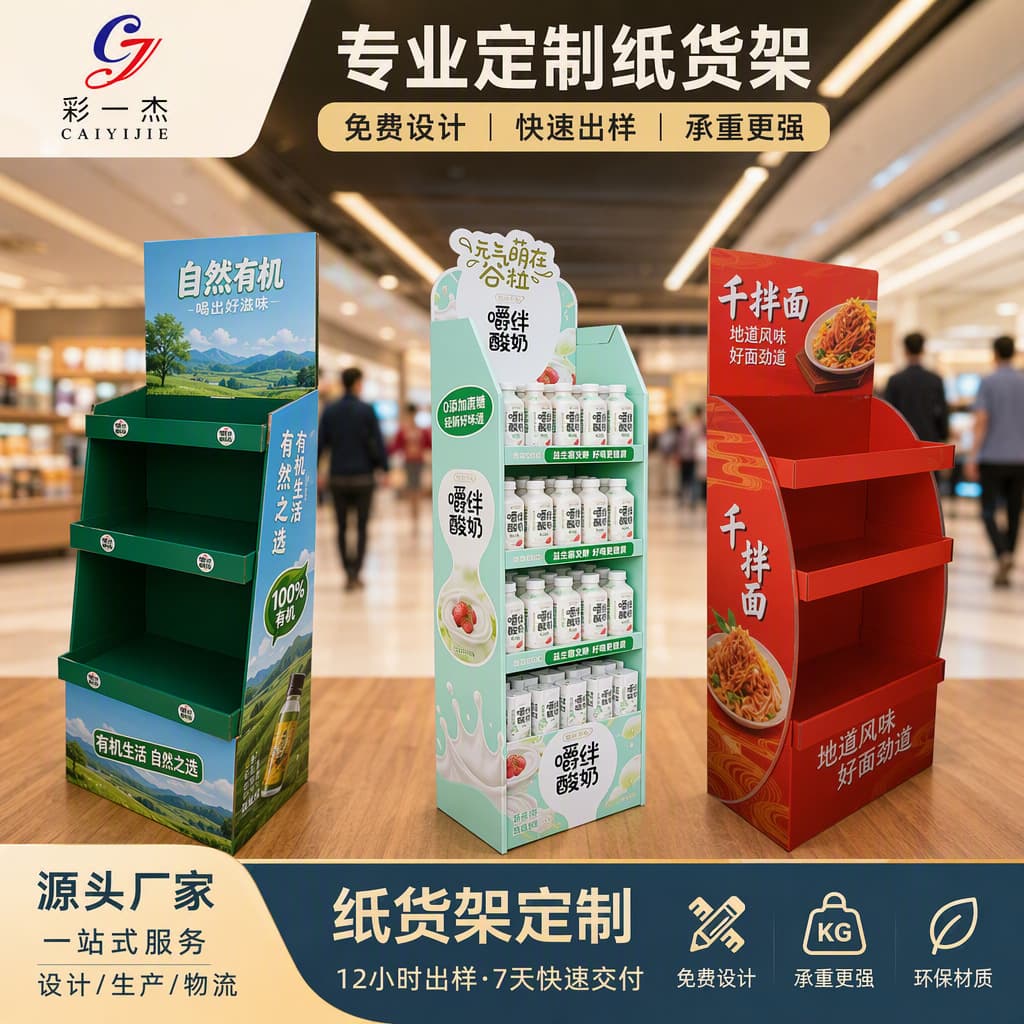 Customized floor-standing shelves corrugated paper display racks shopping mall display paper shelves snacks and beverages corrugated paper display racks