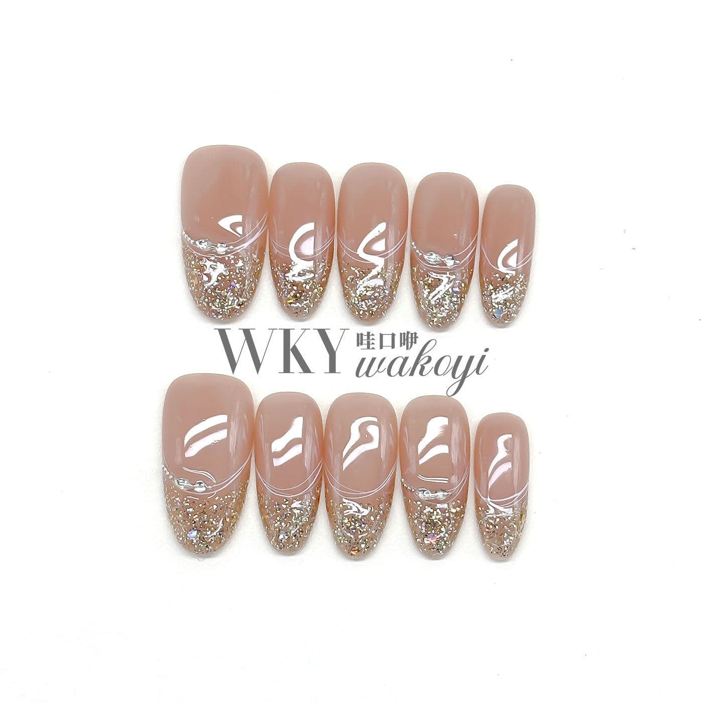 Wakoyi Nude Handmade Press-On Nails, Oval Shape, Ganlu Temple Huanhuan Nail Art, Natural Daily Style, 2026 Edition