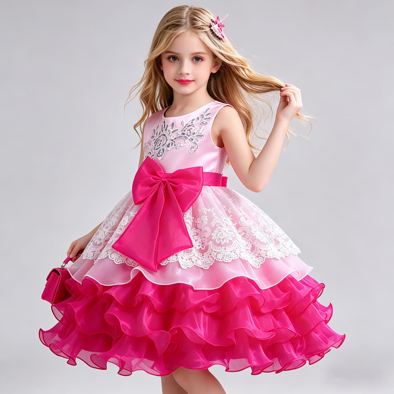 Girls Dress Butterfly Knot Wedding Dress Birthday Party Puffy Skirt Program Performance Cotton Polyester Fabric Princess Style