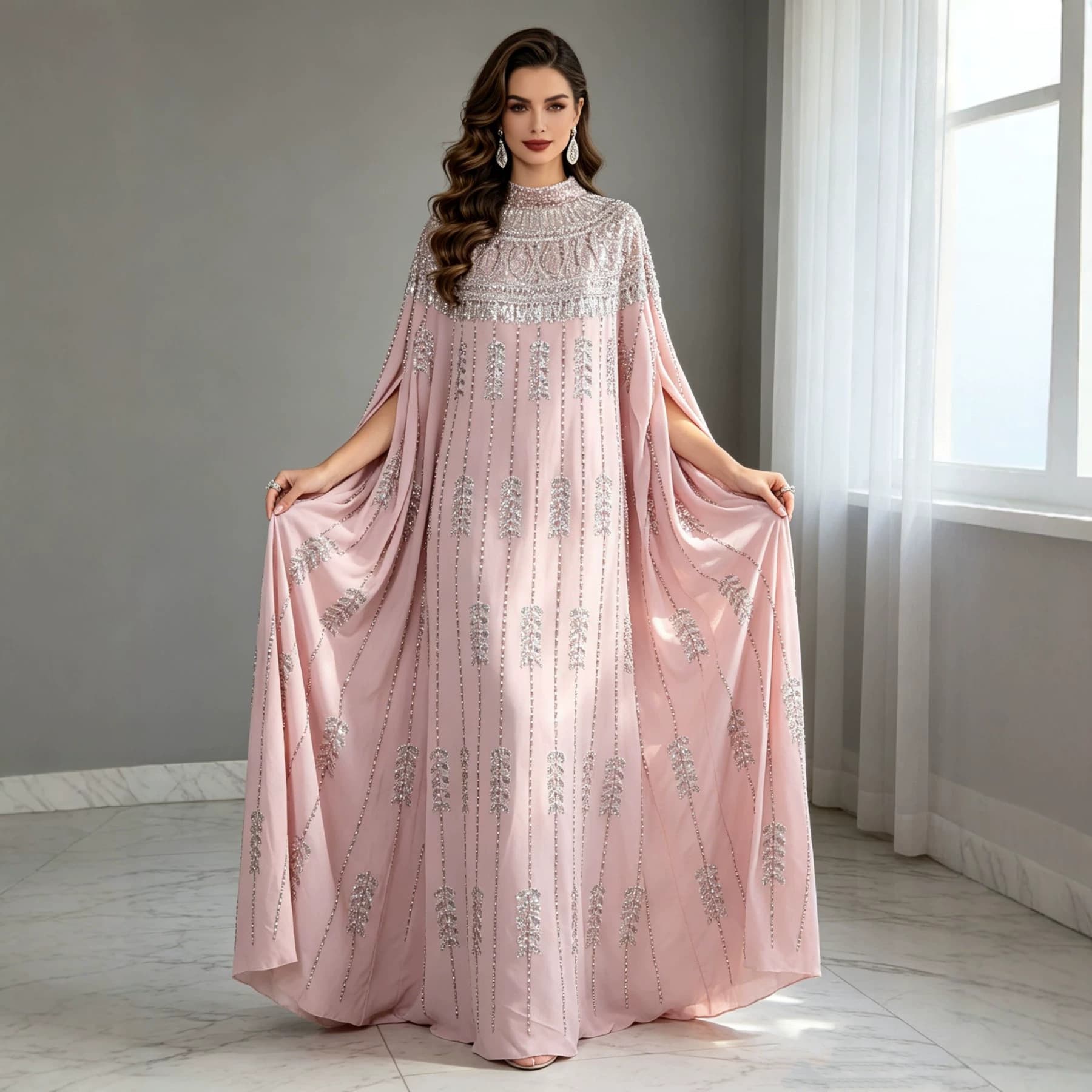 2026 Summer New Export Amazon EU/US Cross-Border Sequin Beaded High Neck Sleeveless Kaftan Long Robe for Women