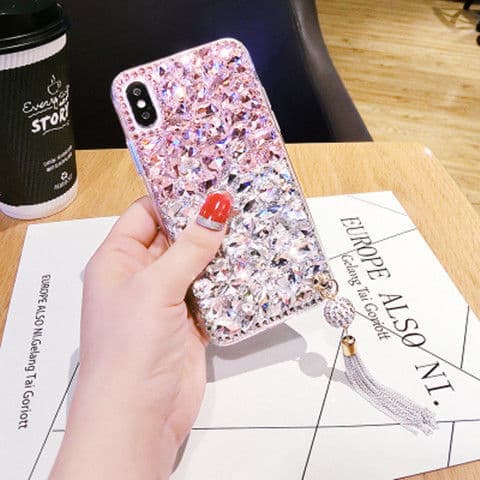 Apple 14/15 Phone Case Compatible with iPhone 12 Pro Max Rhinestone Tassel Charm 17 Full Coverage Protective Cover