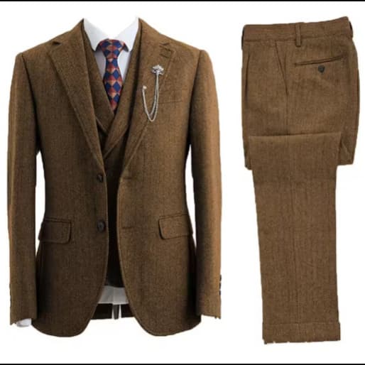 Men's Suit Set 2026 New Arrival Business Suit Three-Piece Set Export Men's Herringbone Suit