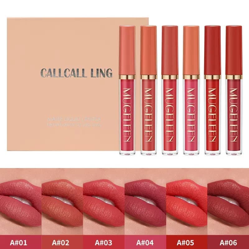 MUGE LEEN Cross-border Lip Gloss Set Velvet Matte Liquid Lipstick 6-Pack European and American Cosmetics