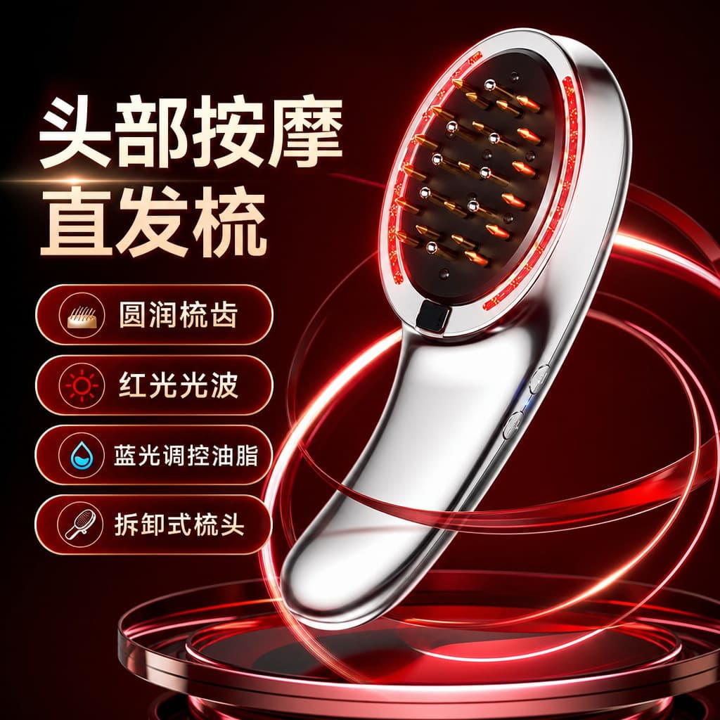 Cross-border Electric Scalp Essential Oil Care Comb, Home Use Red and Blue Light Wireless Hair Straightening Comb, Massage Vibration Care Comb