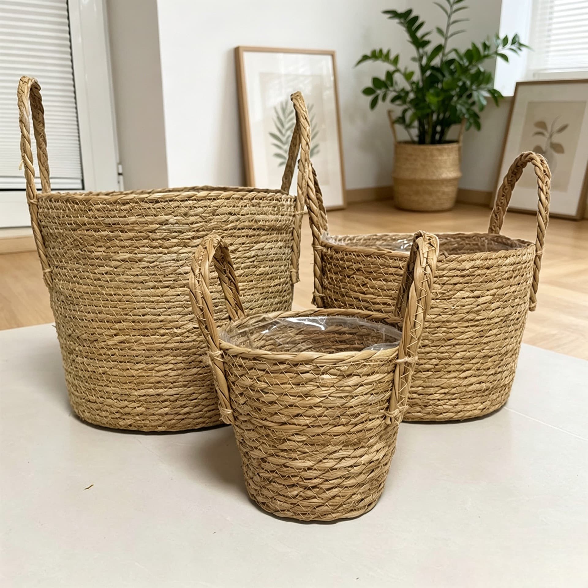 Cross-border straw woven basket Nordic straw woven flowerpot plant green plant floor-standing woven flower basket storage decorative basket