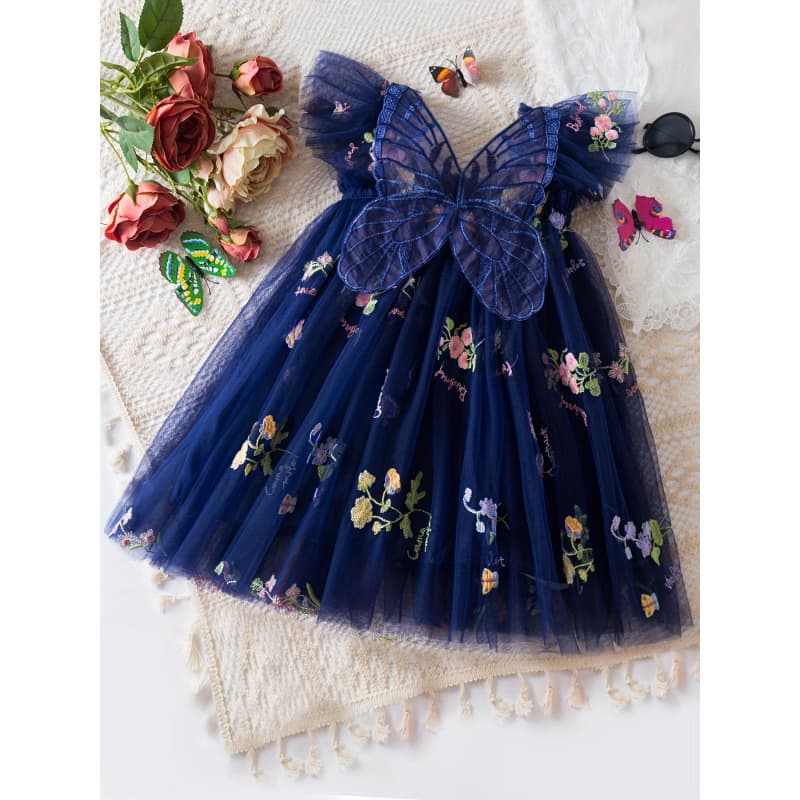2026 New Cross-border Drop Shipping Girls' Red 3D Butterfly Wings Princess Dress (with Tulle)