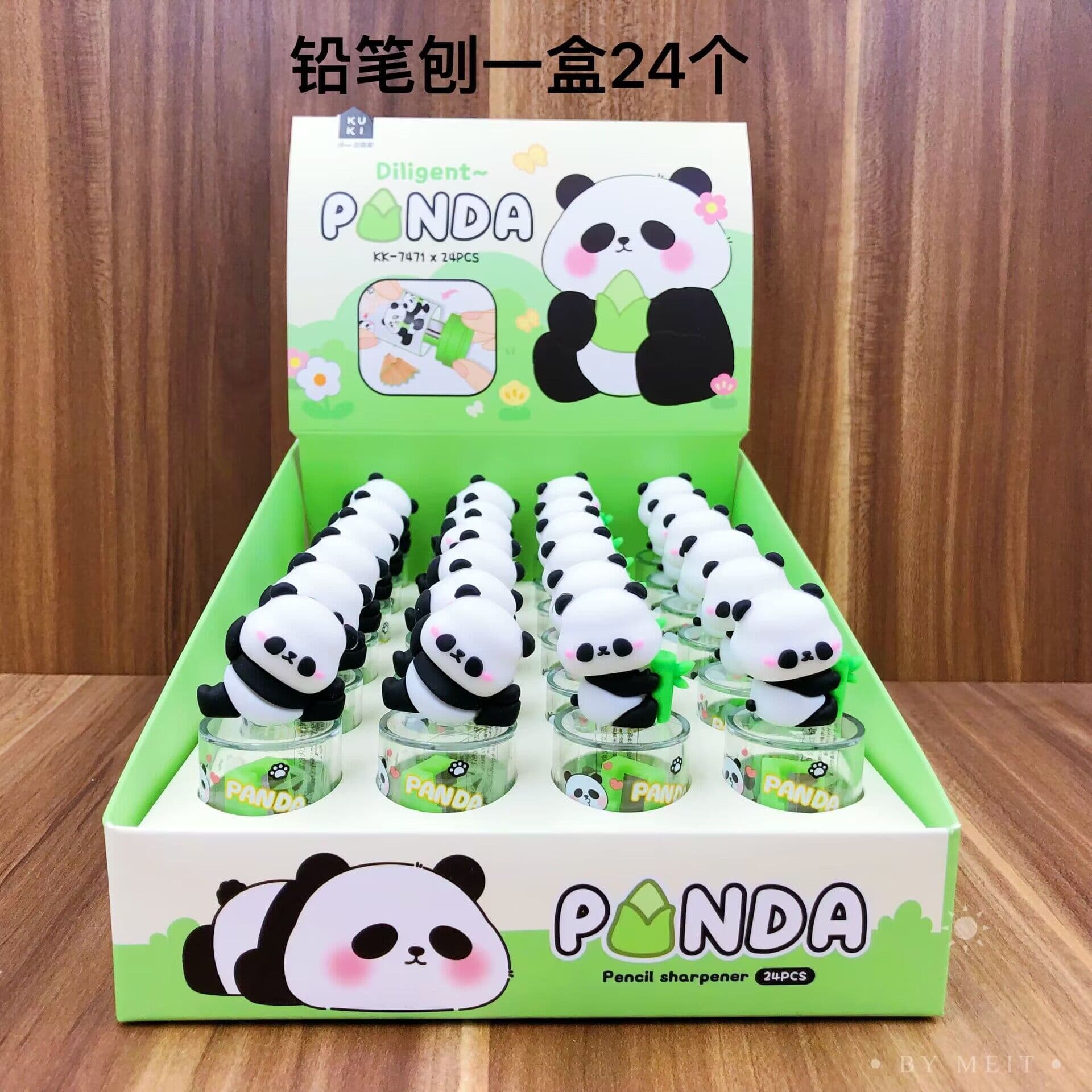 Panda Cartoon Pencil Sharpener - Keqi Panda Silicone Pencil Sharpener / 3D Eraser, 24 pieces per box