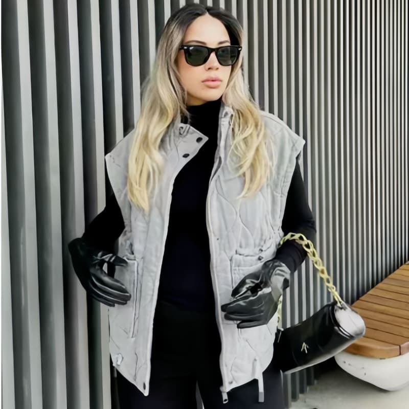 AliExpress Bestseller Cross-border Women's Fashion ZA New Autumn/Winter Diamond Quilted Stand-collar Sleeveless Cotton Vest