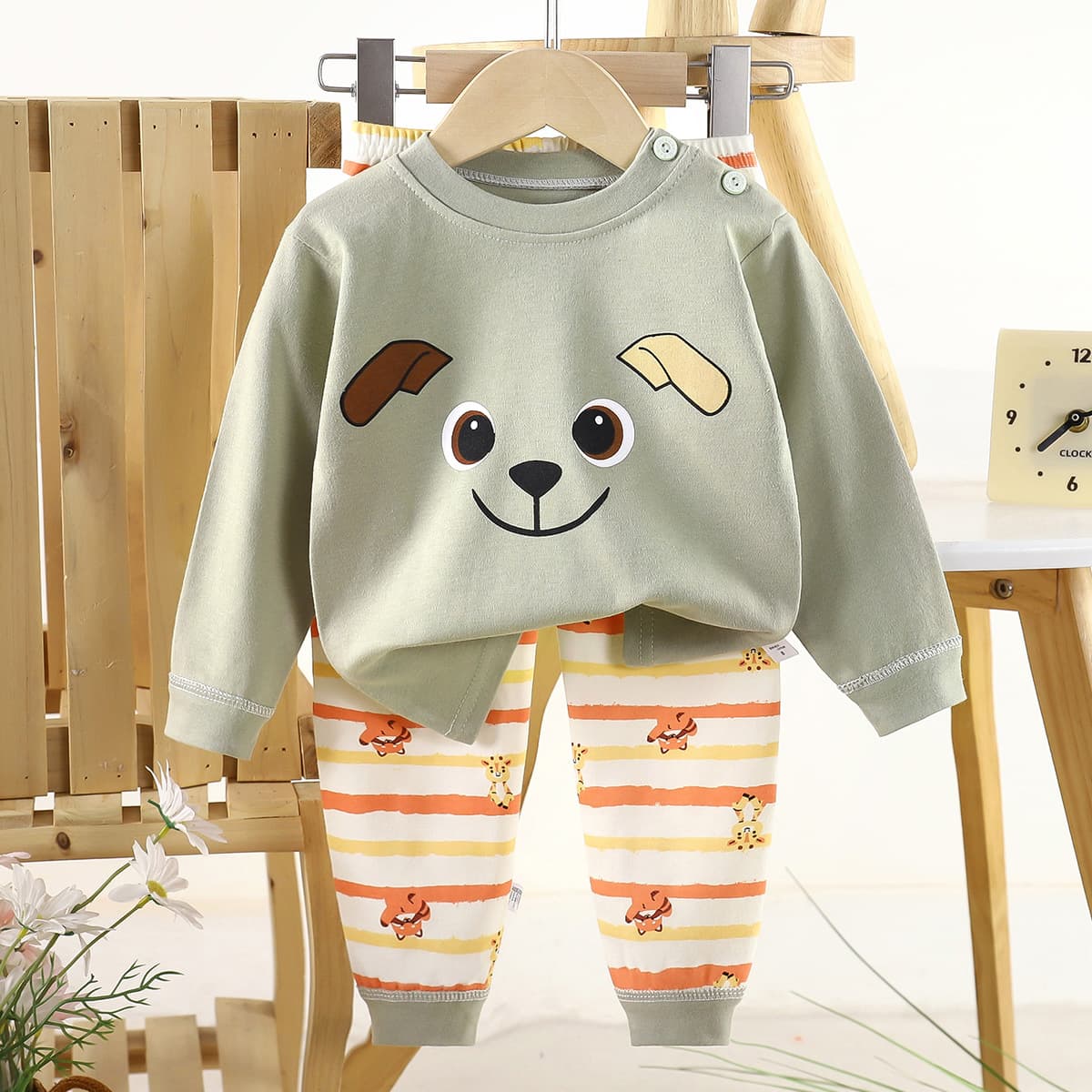 Children's underwear set, pure cotton, boys' long-sleeve thermal top and bottom, baby warm clothes, girls' homewear, autumn children's clothing.