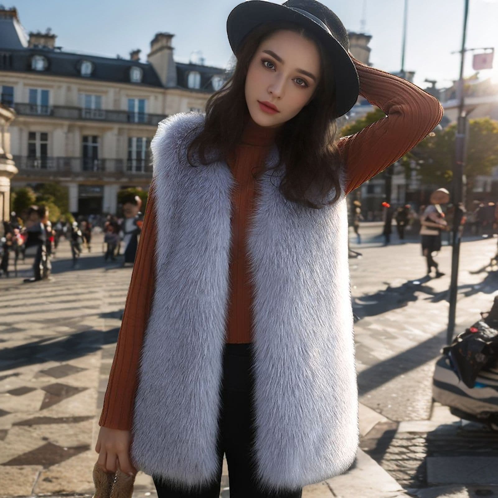Winter Mid-Length Faux Fox Fur Vest for Women, Warm Quilted Vest, Fur Coat, Factory Direct
