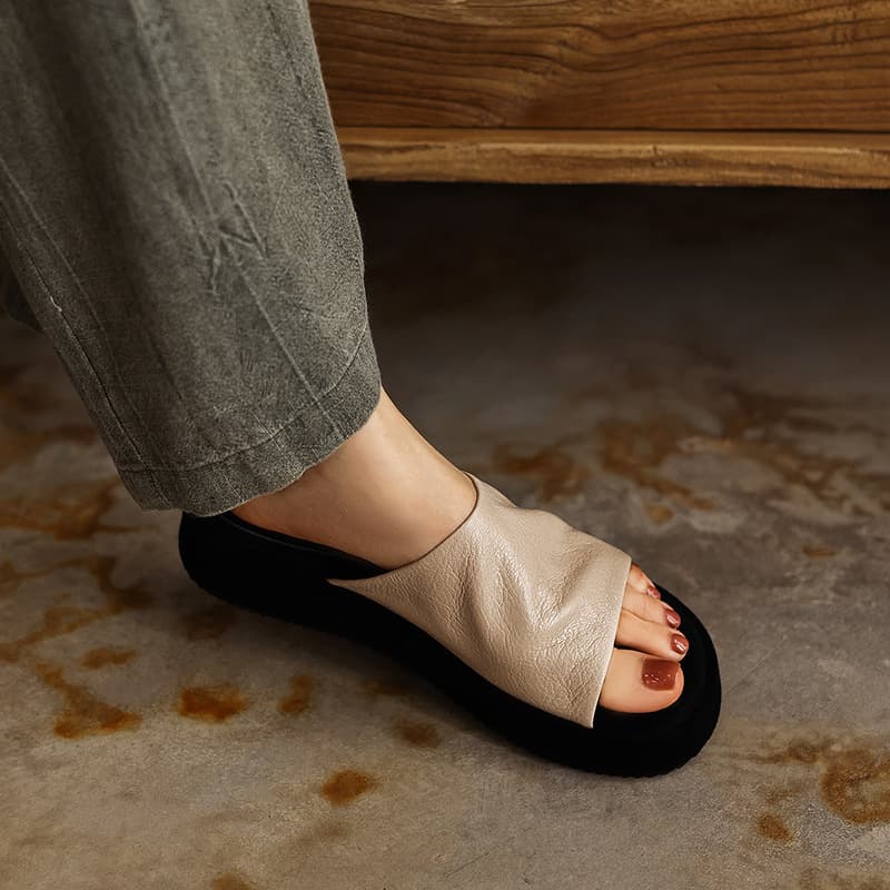 Thick Sole Half Slippers 2026 Spring New Women's Shoes Wide Strap Open Toe Outdoor Flat Casual Sandals