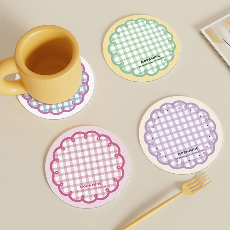 Ins Round Grid Rubber Coaster, Heat Insulation Pad, Water Absorbent Mat, Non-Slip Pad, Simple Silicone Coaster