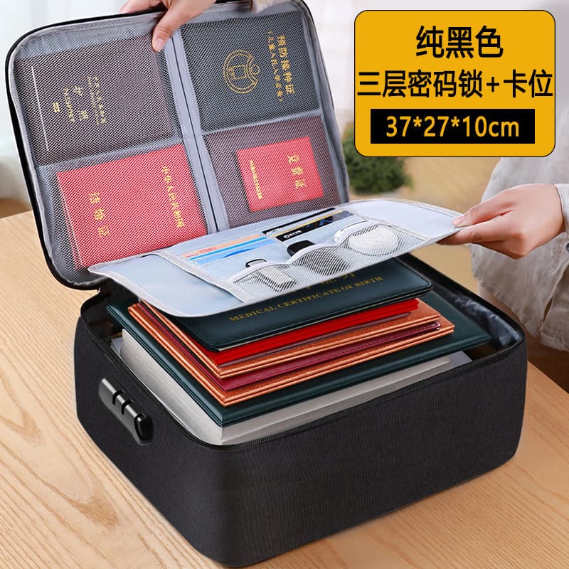 Multi-layer Oxford Cloth Portable Document Organizer, Large Capacity Multi-functional Important File and Card Holder with Lock for Travel