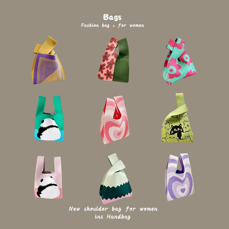 Knitted bag gift bag wholesale tote bag yarn bag lunch bag portable bag ins flower cute style
