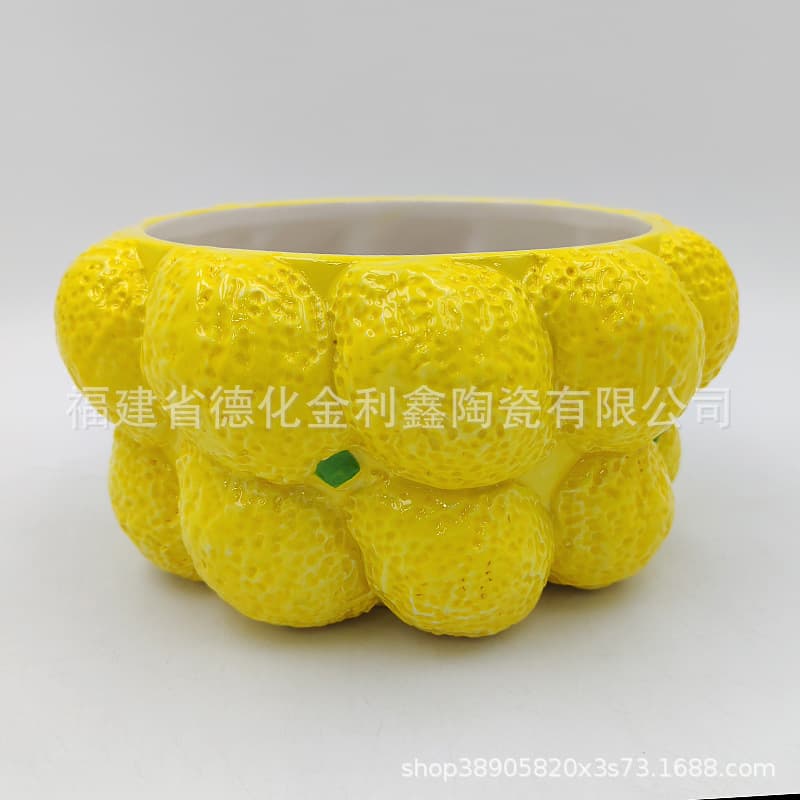 Cross-border Personalized Lemon Style Flower Pot Creative Cute Hand-painted Lemon Ceramic Home Flower Insert Supports Customization