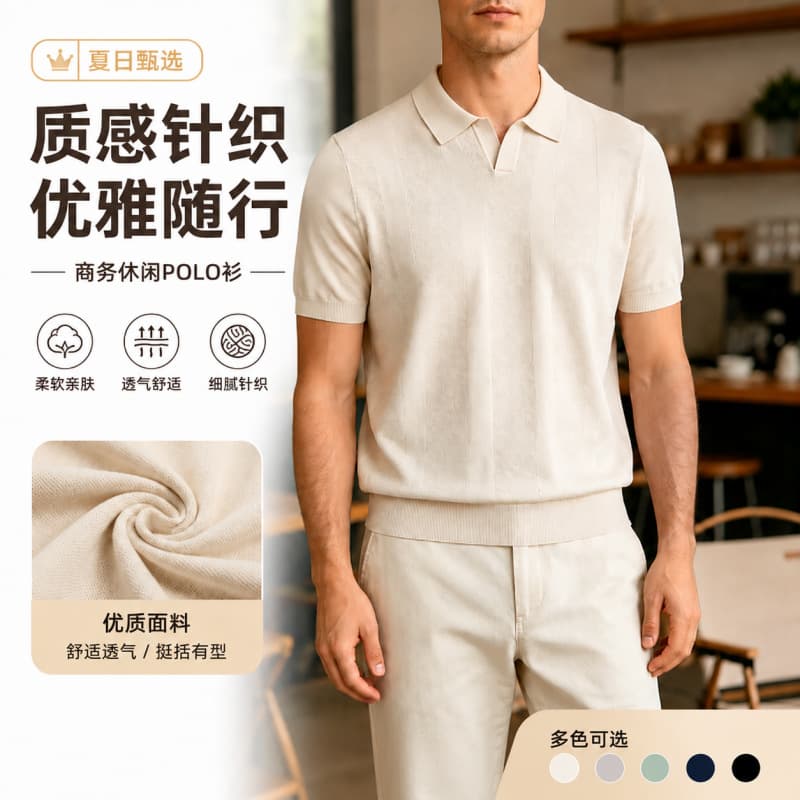 Summer Fashion Turn-Down Collar Old Money Style Men's Knitted Short-Sleeve Polo Shirt Anti-Pilling Comfortable Breathable Casual Top