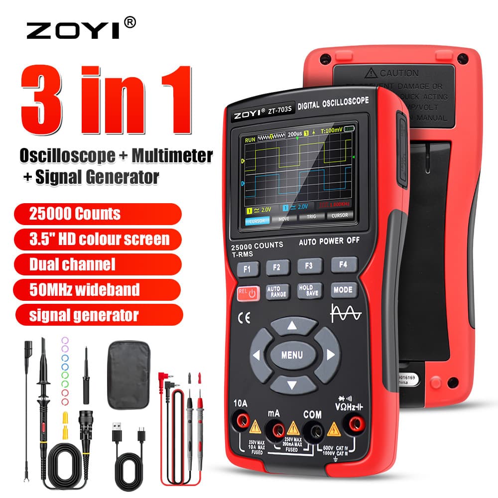 Zhongyi oscilloscope multimeter ZT-703S three-in-one high-precision dual-channel 50M oscilloscope signal source cross-border
