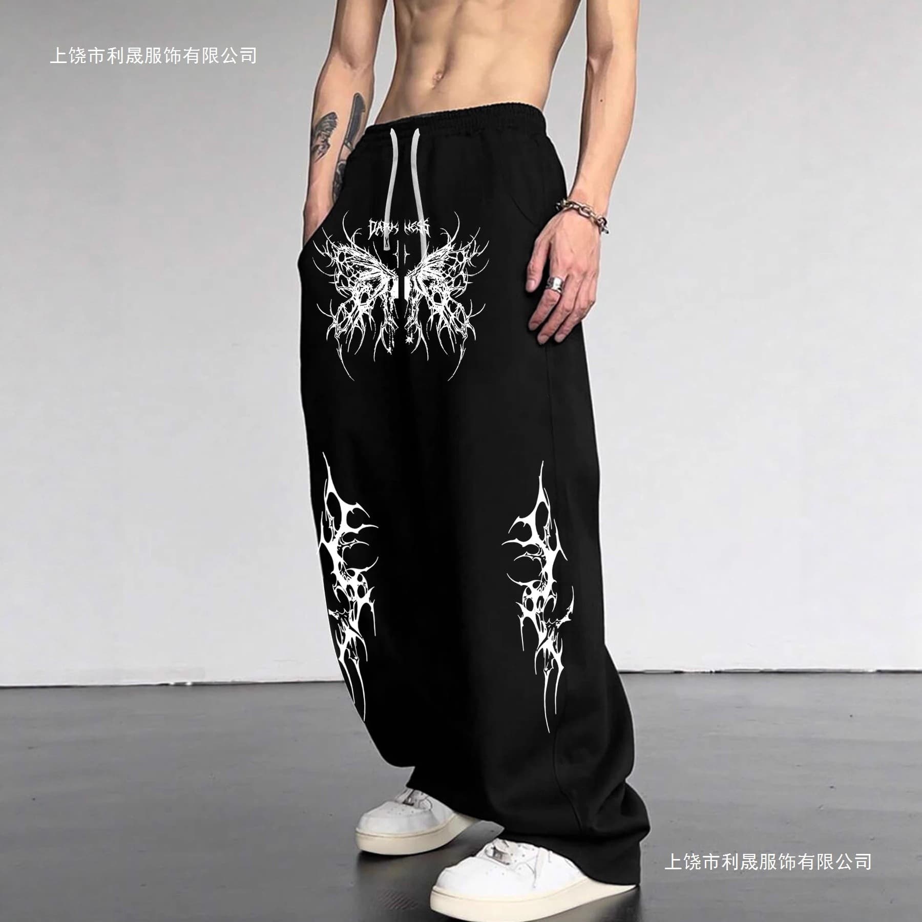 New Cross-Border Spring/Autumn High-Street Y2K Dark Gothic Print Loose Fit Drawstring Sweatpants for Men and Women