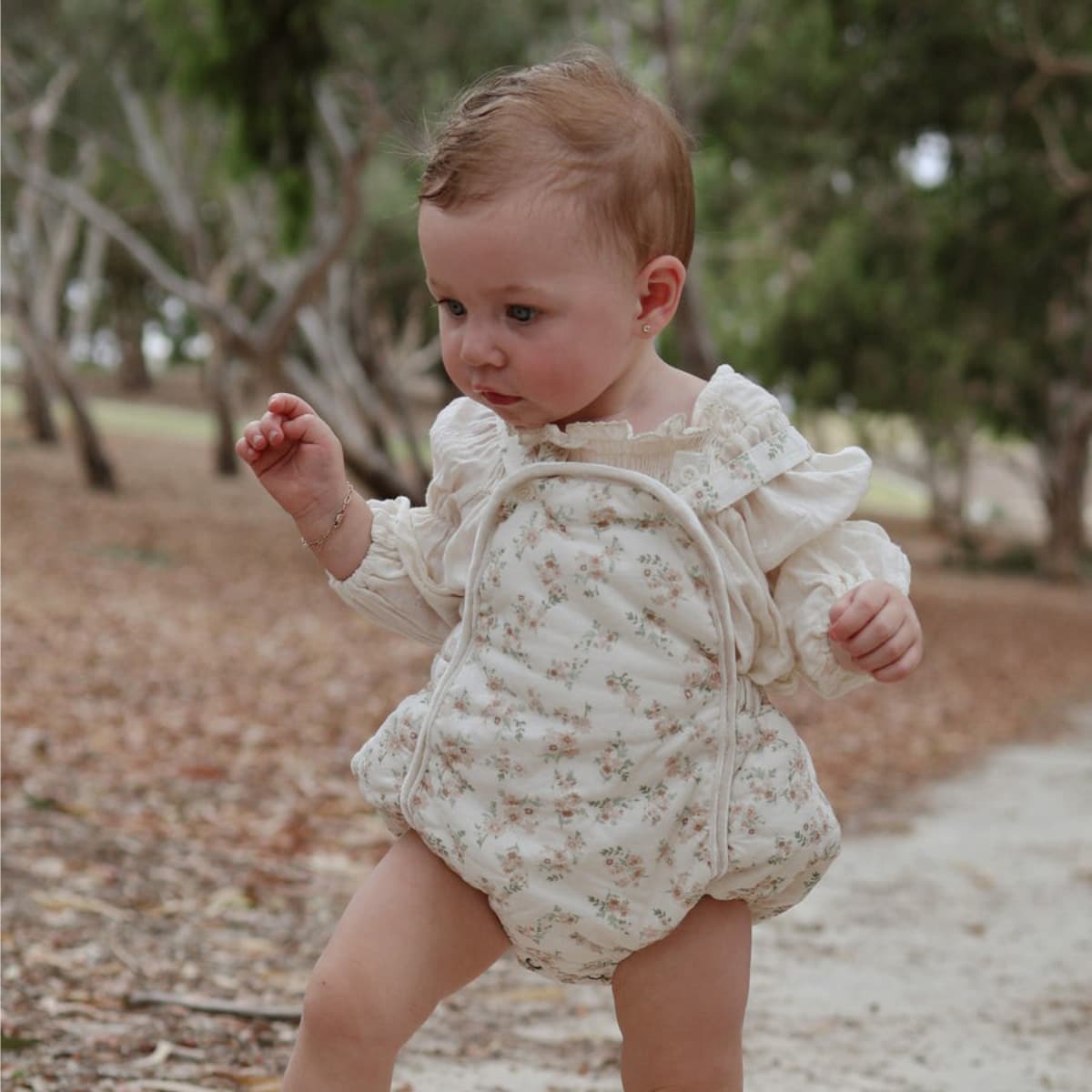 Baby Winter Quilted Sling Sweet Floral Sheath Baby Girl Outerwear Cotton Strap Bread Pants Jumpsuit