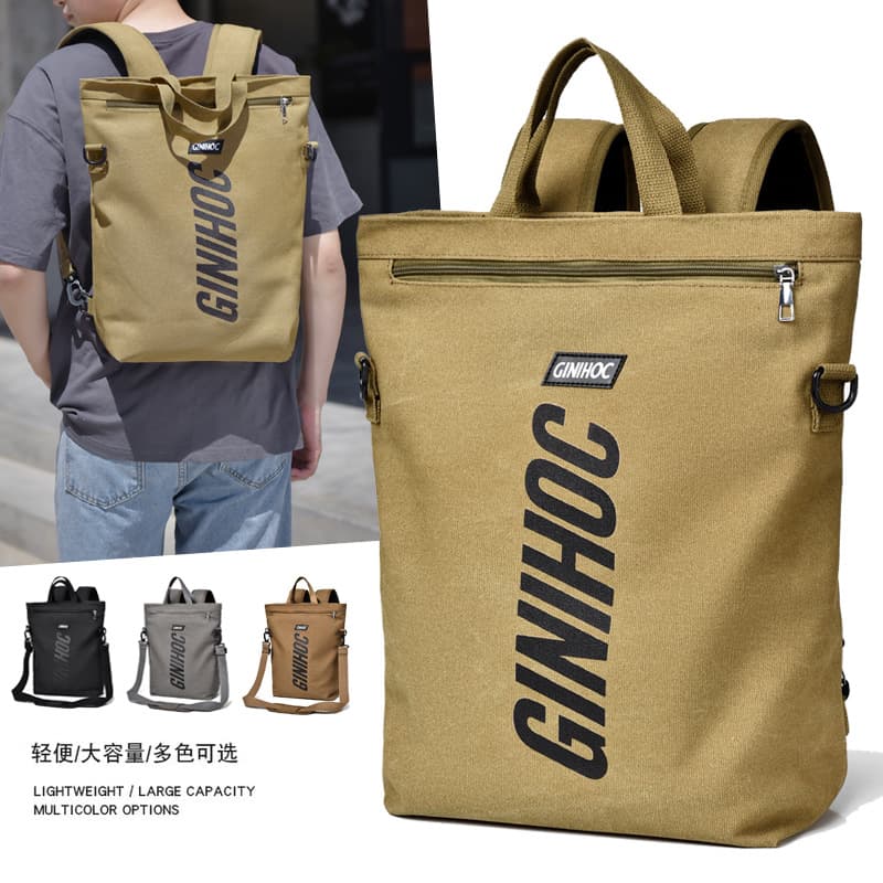 [Three carrying methods] School bag ins Japanese trendy portable backpack men's canvas large capacity single shoulder crossbody bag