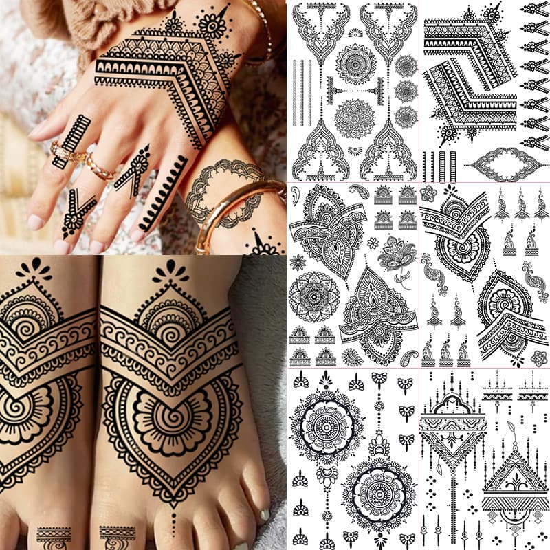 New Cross-border Henna Tattoo Stickers for Arms and Neck Temporary Tattoo Stickers Amazon Europe and America Tattoo
