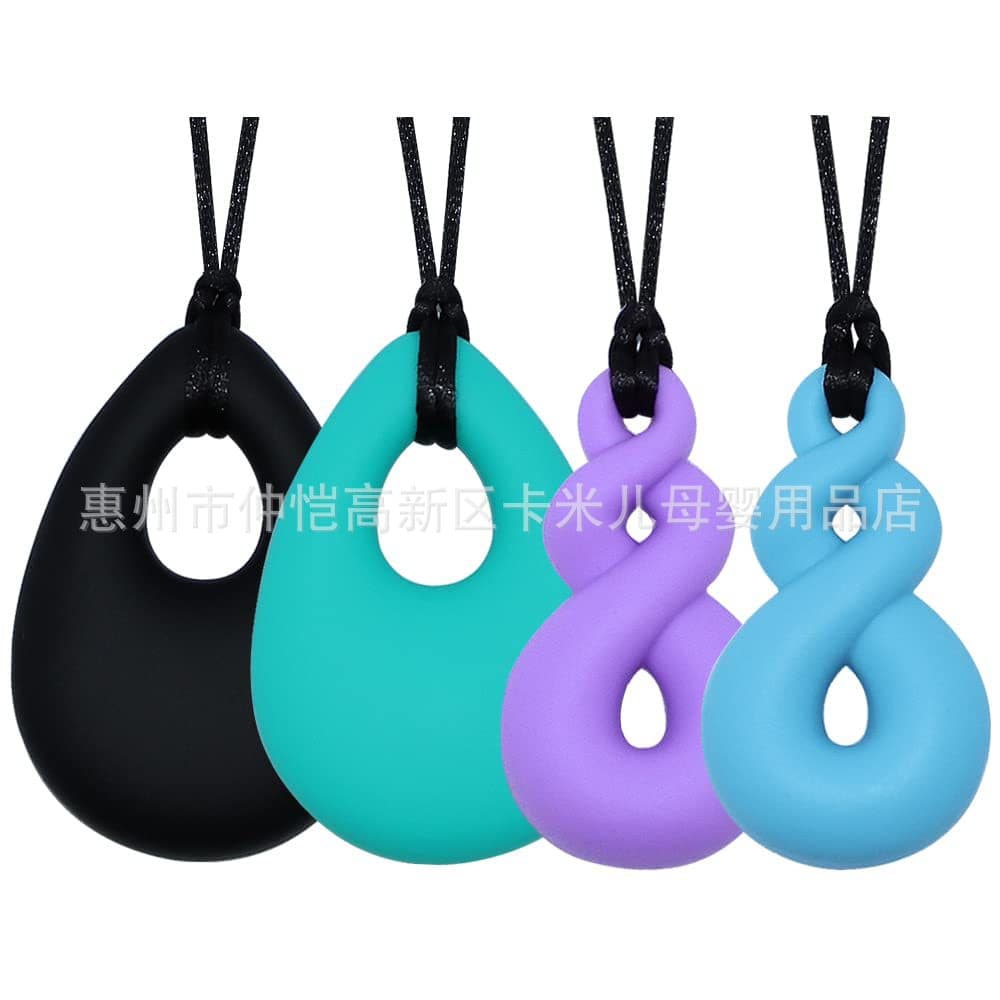 Silicone Chew Necklace for Autistic Children Sensory Toy Teardrop Spinning Pendant Chewable Toy 4-Pack