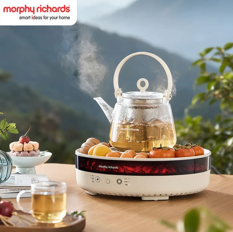 Morphyrichards Tea Set with Electric Ceramic Stove and Simulated Charcoal Fire for Tea Brewing MR6096