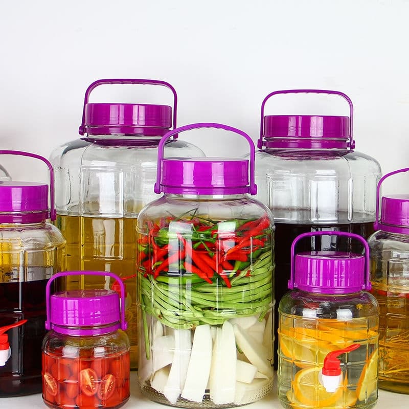 2L Glass Infusion Jar with Lid and Spout, Thickened Home Pickling Pot, Ruyi Design