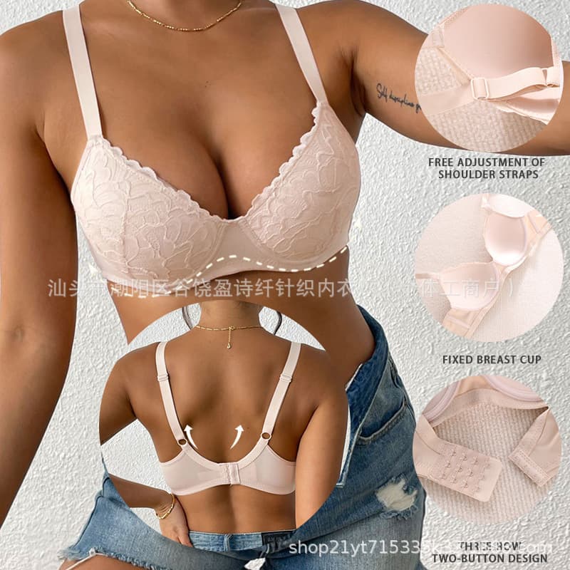 Cross-Border Amazon TEMU Hot Selling Adjustable Bra, Lace Sexy Push-Up, Side Boob Coverage, European and American Bra