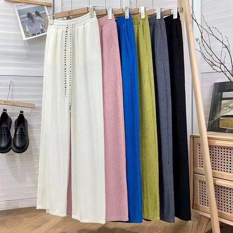 Qianye Pants Knitted Qianqianye Wide Leg Pants American Style Spring Summer Loose High Waist Silk Wide Leg Pants Pleated Casual Pants