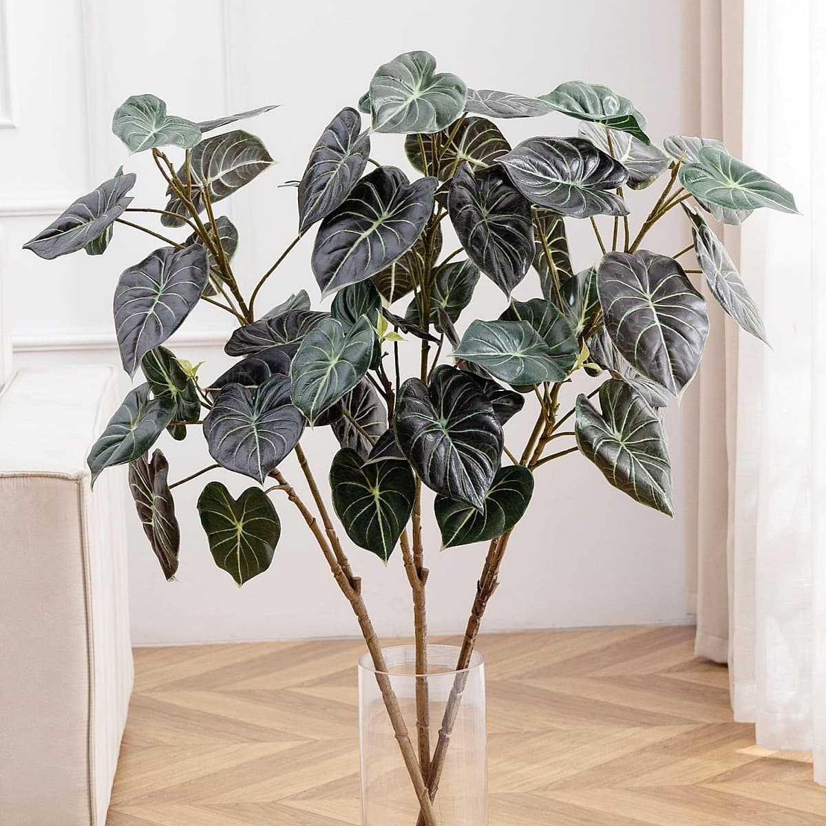 Artificial Green Plant Alocasia Dragon Scale Ivy Leaf Potted Fake Plant Home Indoor Floral Arrangement Dragon Scale Vine Leaf