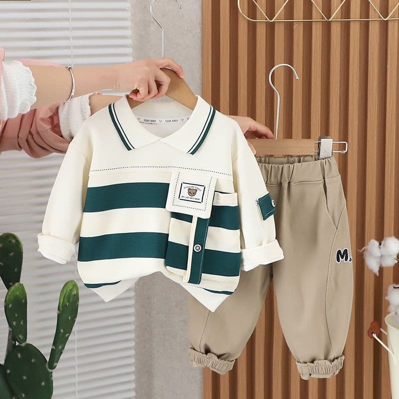 Boys Spring Autumn Set New Fashion Baby Spring Long Sleeve Sweatshirt Two-Piece Set Infant Kids Trendy Clothes