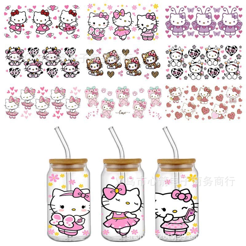 Cute Hello Kitty 3D UV DTF Transfer Crystal Clear Sticker Waterproof Scratch-Resistant Cartoon Wholesale Cross-Border